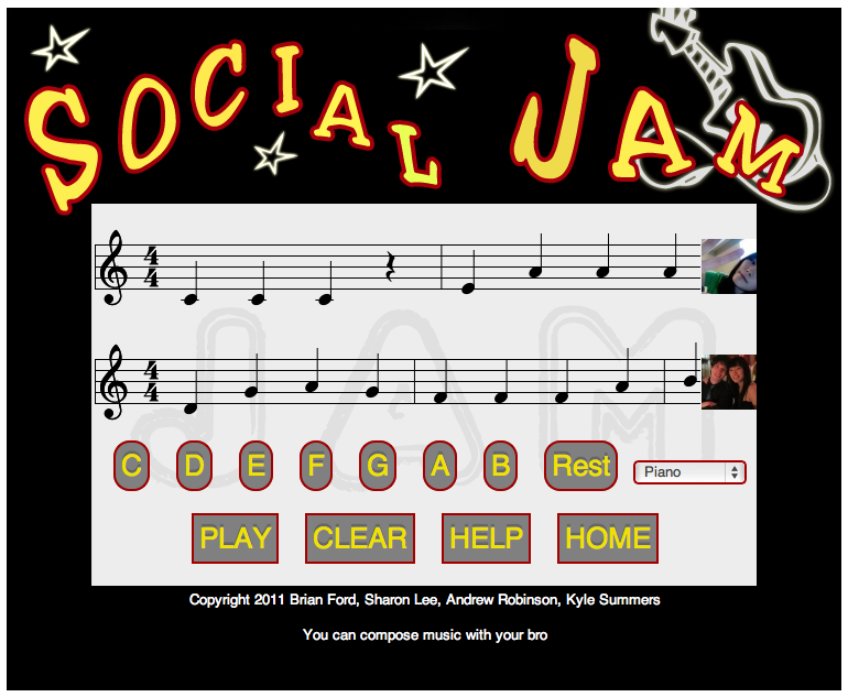 Screenshot of the Social Jam Facebook application
